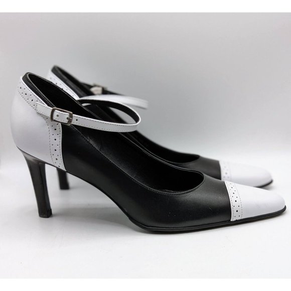 Ralph Lauren Belinda Pumps Heels 7 B Pointed Toe Black & White Brazil Leather - Picture 4 of 7